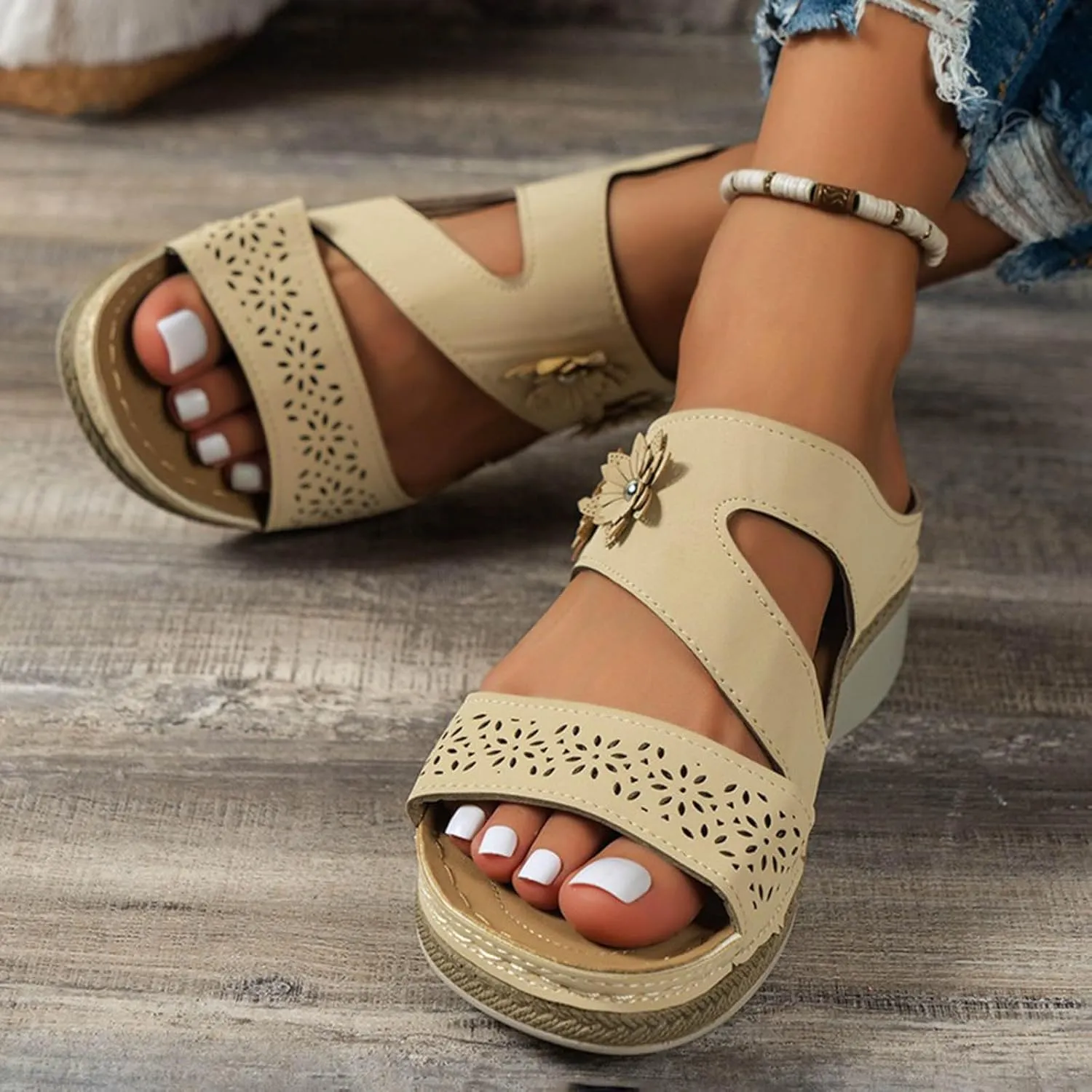 Women Wedge Sandals Orthopedic Arch Support Platforms Comfortable Orthotic Walking Sandal Open Toe Slip On Beach Shoes