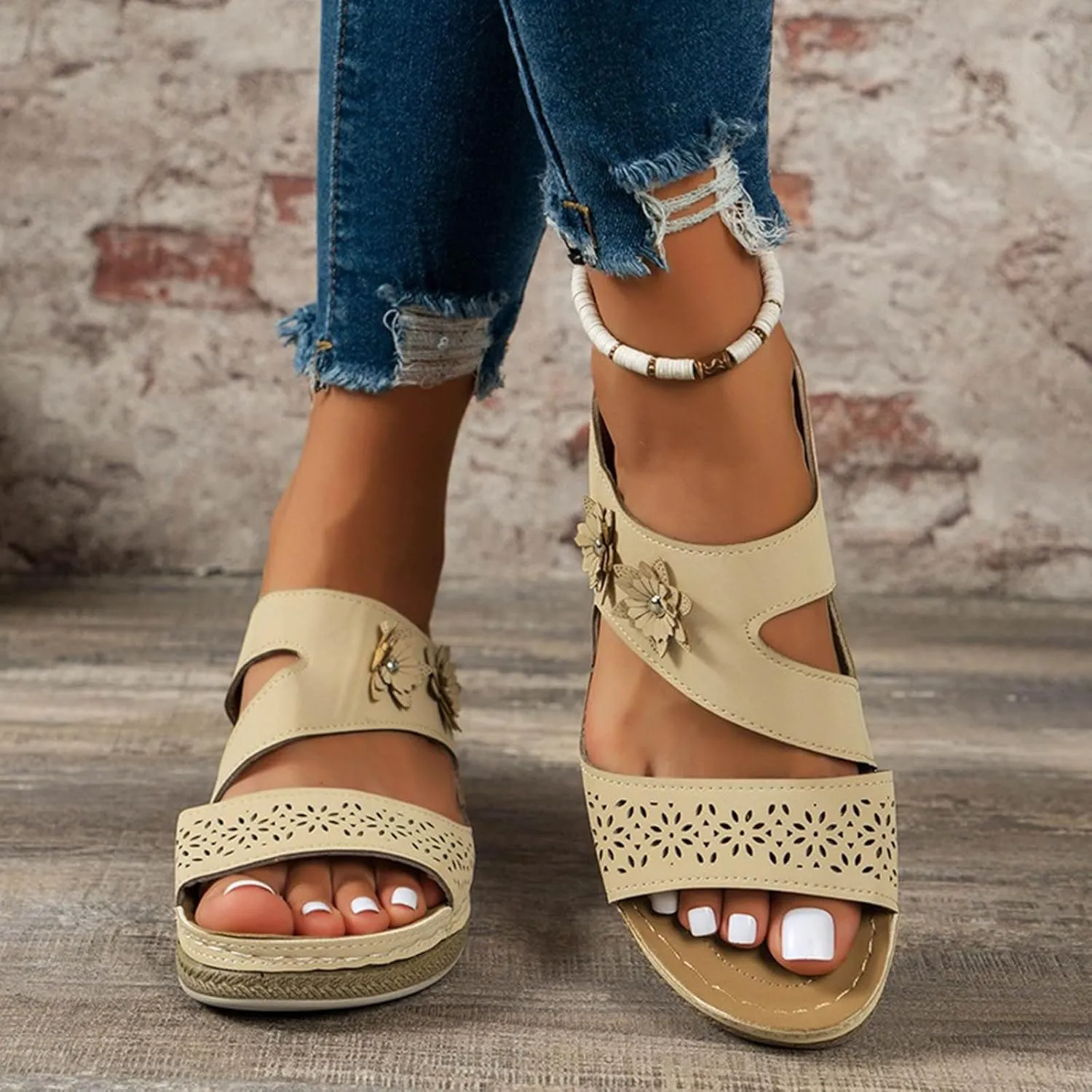 Women Wedge Sandals Orthopedic Arch Support Platforms Comfortable Orthotic Walking Sandal Open Toe Slip On Beach Shoes