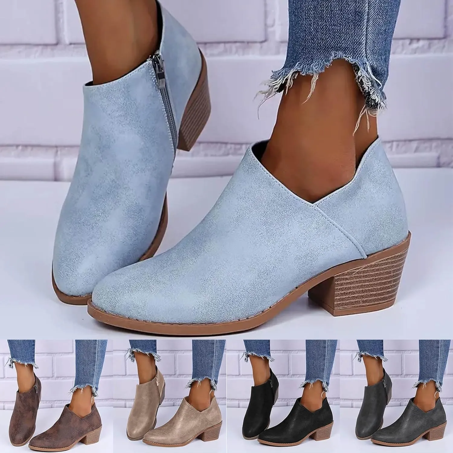 Women's Ankle Boot Fashion Boots Low Heels Riding Boots for Women Soft Leather for Comfortable Interior Fit Boots