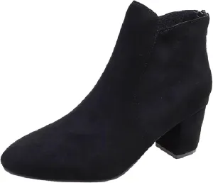 Women's Ankle Boots & Booties Black Dress Booties for Women Womens Work Boots Black Boot Heels for Women Keep Warm Flat Bottom Slip on Pointed Toe Leather Casual