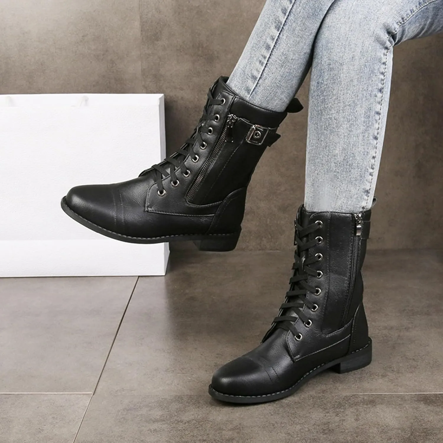 Women's Ankle Boots & Booties Women's Booties and Ankle Boot Black Womens Cowboy Boots Womens Bootie Round Toe Non Slip Slip On Closed Pointed Toe Low Block Heel Zip Up