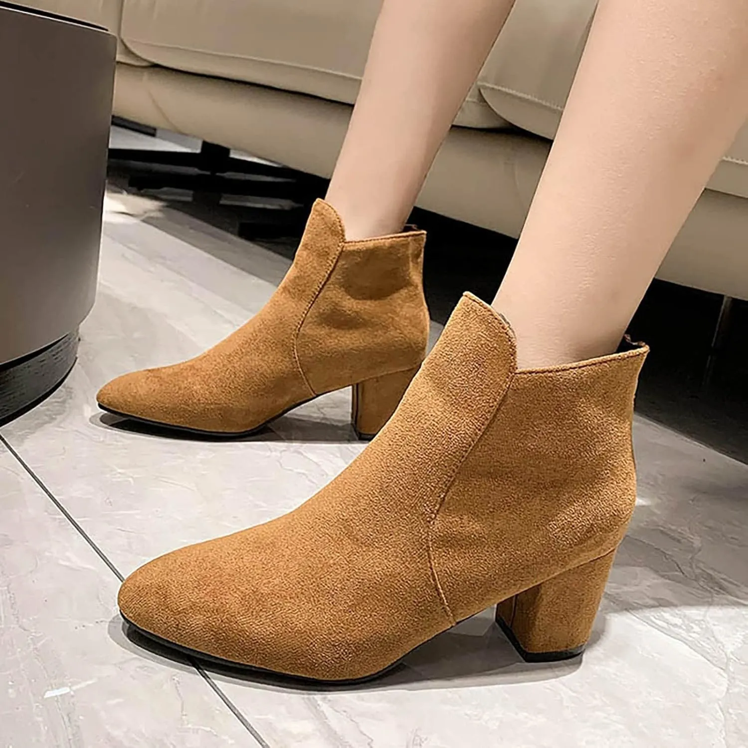 Womens Booties Ankle Round Toe Booties for Women Womens Ankle Boots Wedge Bootie for Women Wide Width Indoor and Outdoor Soft Sole Fashion Pointed Toe Mid Heel Slip On