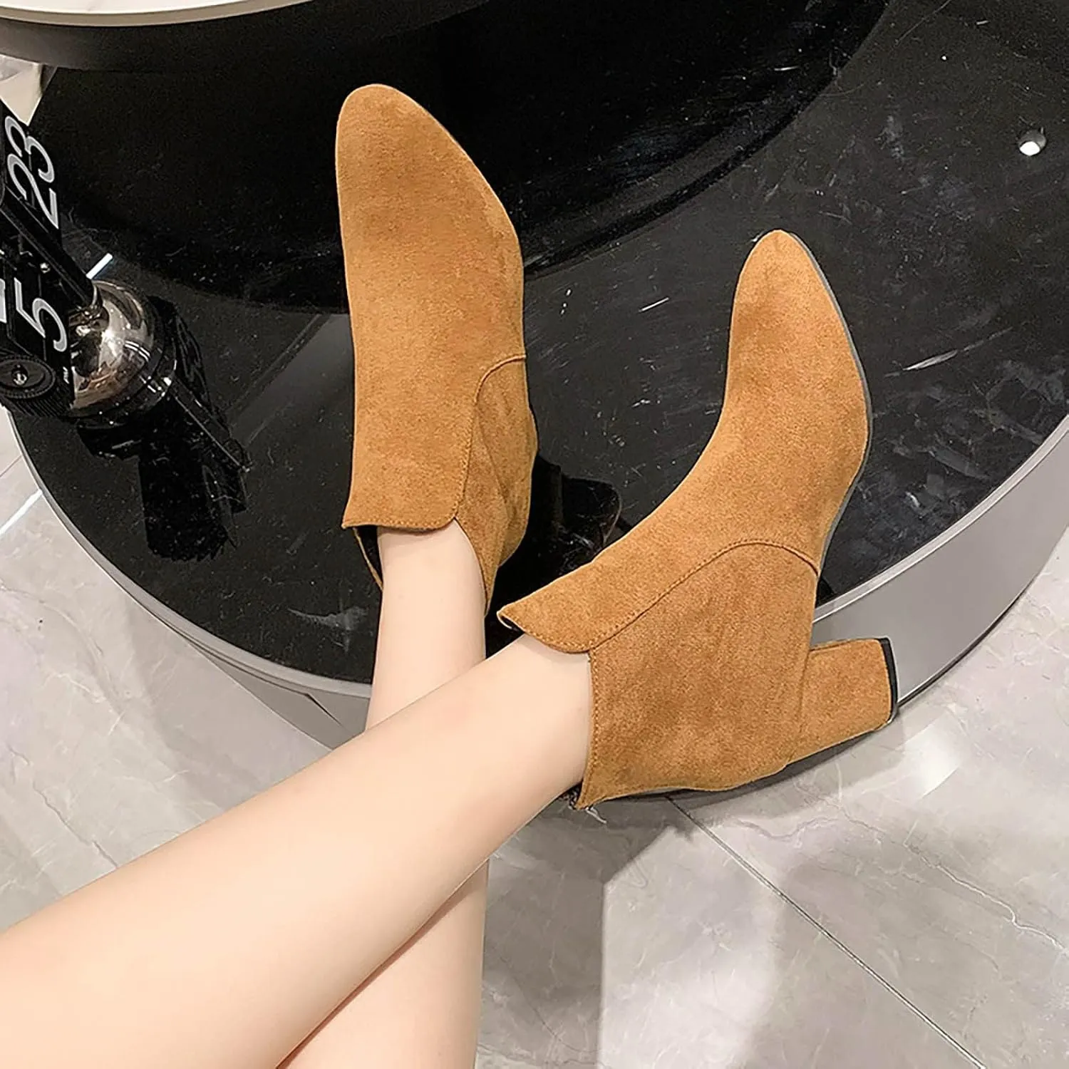 Womens Booties Ankle Round Toe Booties for Women Womens Ankle Boots Wedge Bootie for Women Wide Width Indoor and Outdoor Soft Sole Fashion Pointed Toe Mid Heel Slip On