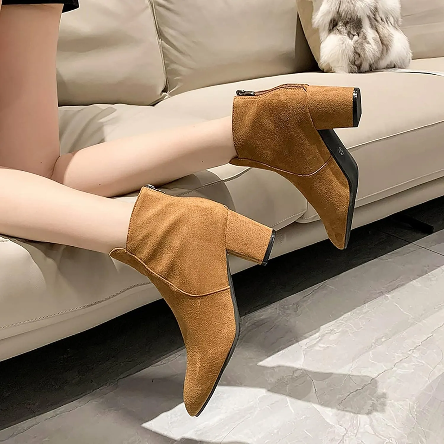Womens Booties Ankle Round Toe Booties for Women Womens Ankle Boots Wedge Bootie for Women Wide Width Indoor and Outdoor Soft Sole Fashion Pointed Toe Mid Heel Slip On