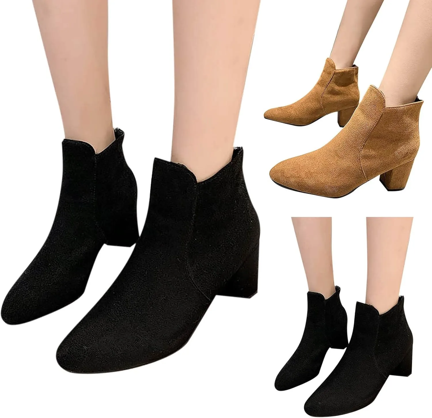 Womens Booties Ankle Round Toe Booties for Women Womens Ankle Boots Wedge Bootie for Women Wide Width Indoor and Outdoor Soft Sole Fashion Pointed Toe Mid Heel Slip On