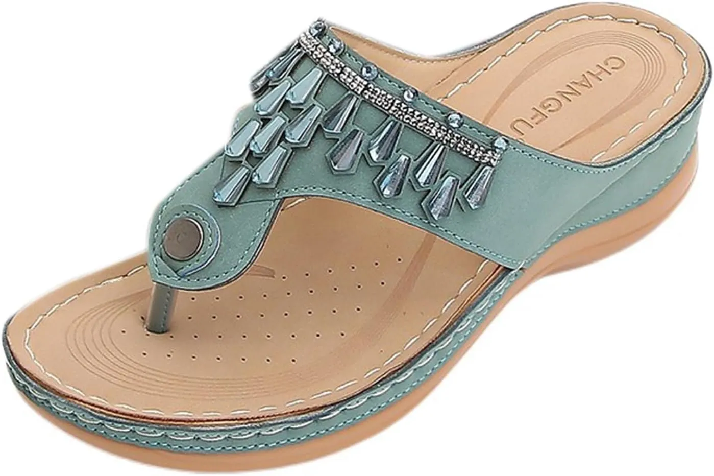 Womens Flip Flops Comfortable Orthopedic Non Slip Wedge Sandals Casual Summer Beach Shoes Ladies Sparkling Rhinestone Bling Vacation Dress Shoes for Summer and Daily Wear