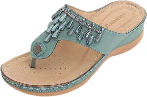 Womens Flip Flops Comfortable Orthopedic Non Slip Wedge Sandals Casual Summer Beach Shoes Ladies Sparkling Rhinestone Bling Vacation Dress Shoes for Summer and Daily Wear