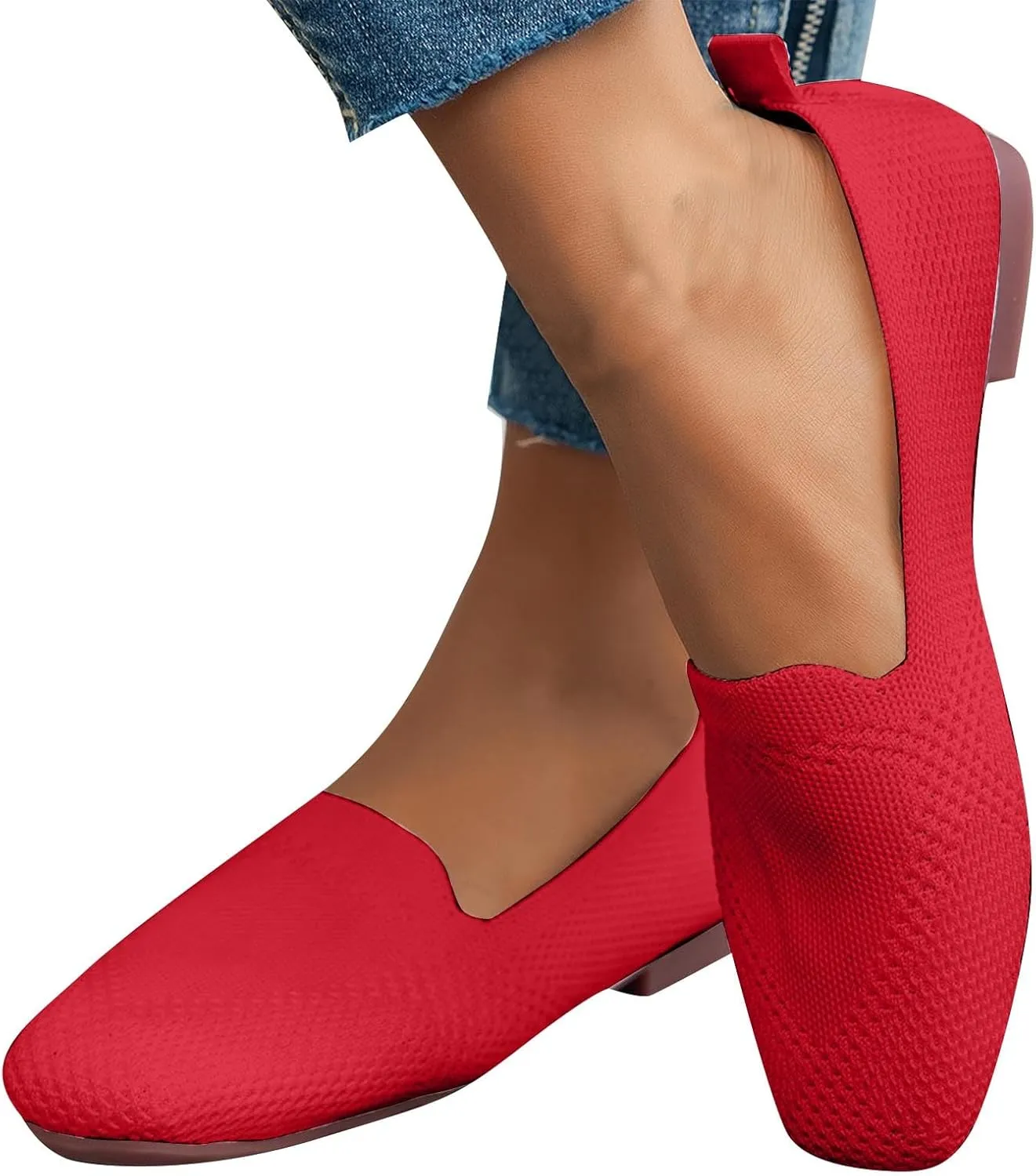 Women's Fly Weave Flat Shoes Large Size Square Toe Flat Shoes Casual Comfortable One Foot Stirrups Work Single Shoes