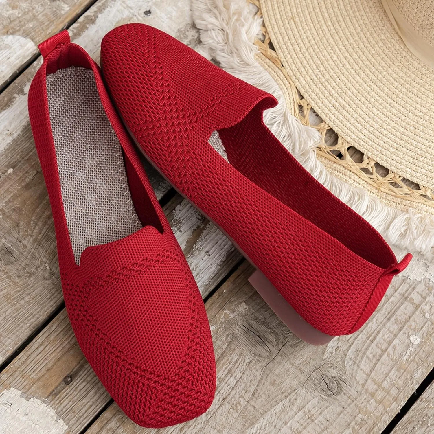 Women's Fly Weave Flat Shoes Large Size Square Toe Flat Shoes Casual Comfortable One Foot Stirrups Work Single Shoes