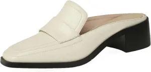 Women's Genuine Leather Mule Sandals - Square Toe Thick Heels, Spring Summer Office Casual