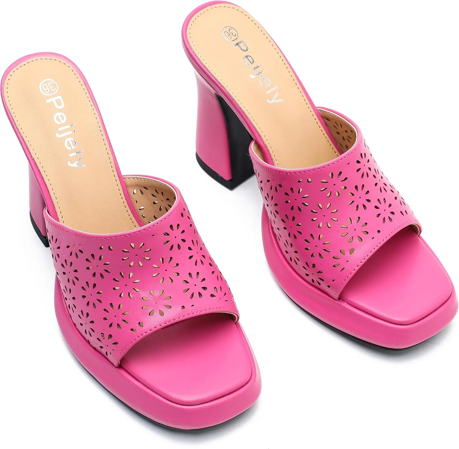 Women's Knit Platform Heels Square Toe High Chunky Heeled Mule Dress Party Sandals
