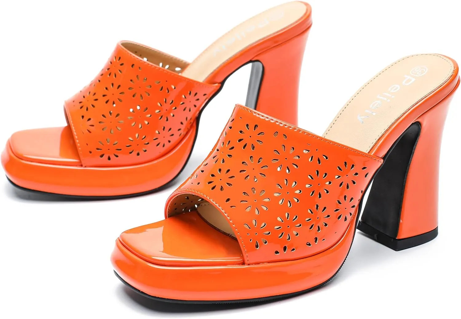 Women's Knit Platform Heels Square Toe High Chunky Heeled Mule Dress Party Sandals