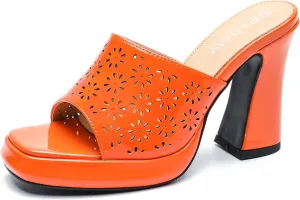 Women's Knit Platform Heels Square Toe High Chunky Heeled Mule Dress Party Sandals
