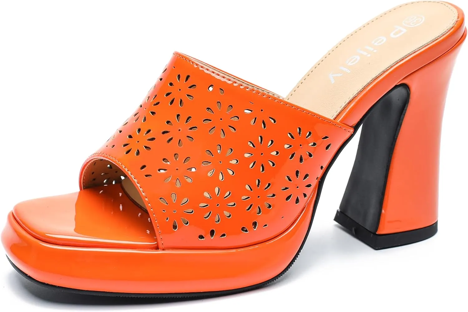 Women's Knit Platform Heels Square Toe High Chunky Heeled Mule Dress Party Sandals