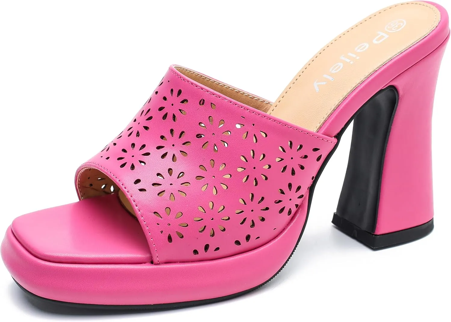 Women's Knit Platform Heels Square Toe High Chunky Heeled Mule Dress Party Sandals
