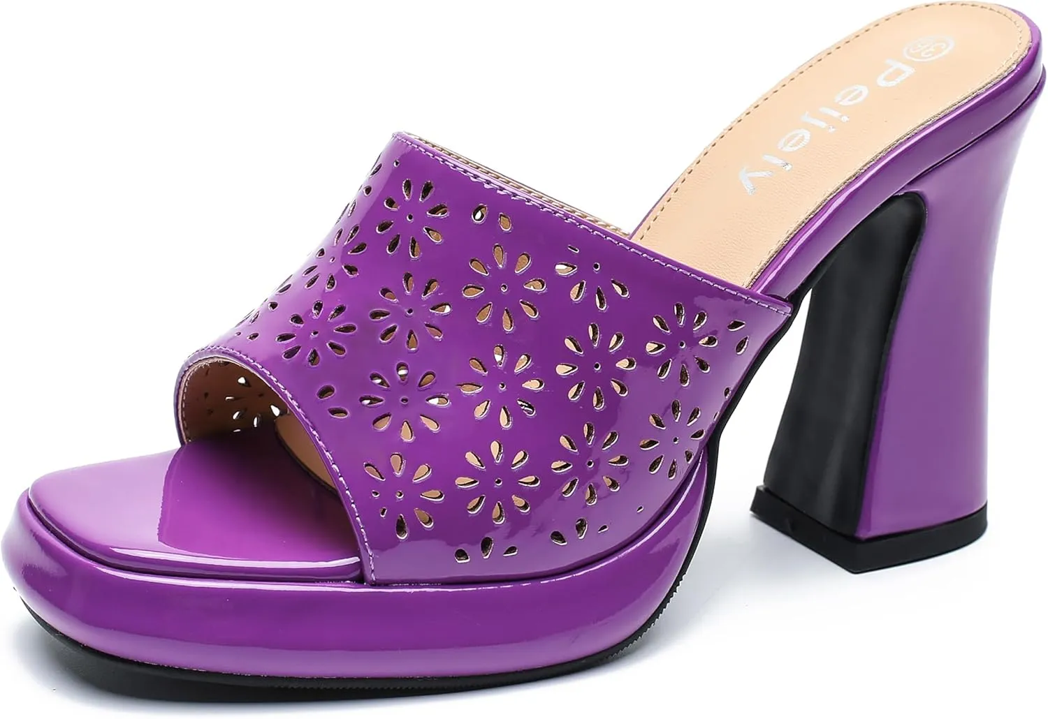 Women's Knit Platform Heels Square Toe High Chunky Heeled Mule Dress Party Sandals