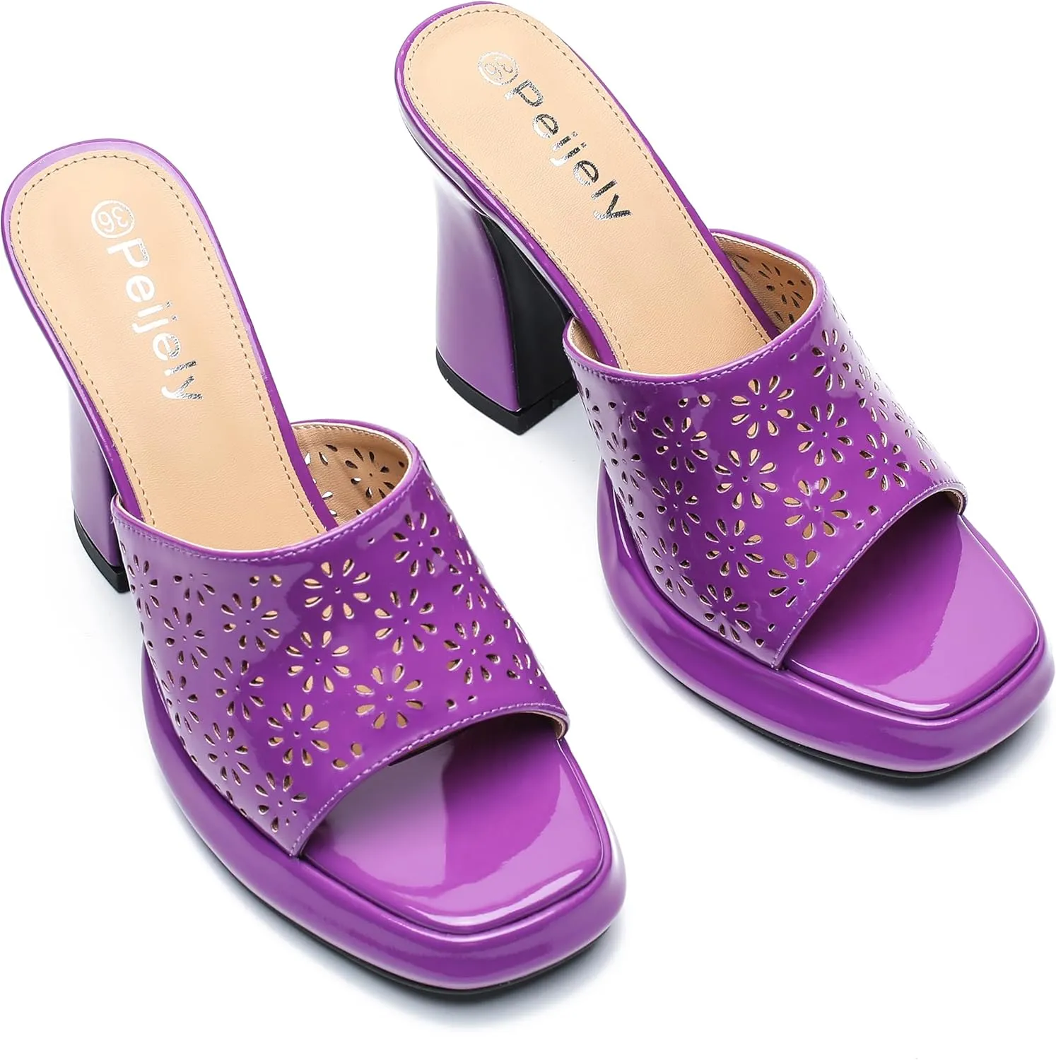 Women's Knit Platform Heels Square Toe High Chunky Heeled Mule Dress Party Sandals