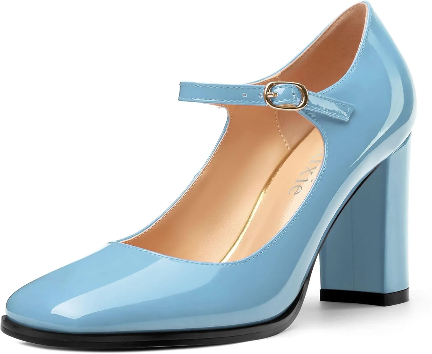 Women's Mary Jane Heels, Chunky Heels Mary Jane Square Toe Pumps One Strap Patent Leather Block High Heels Dress Shoes 3.15 Inch