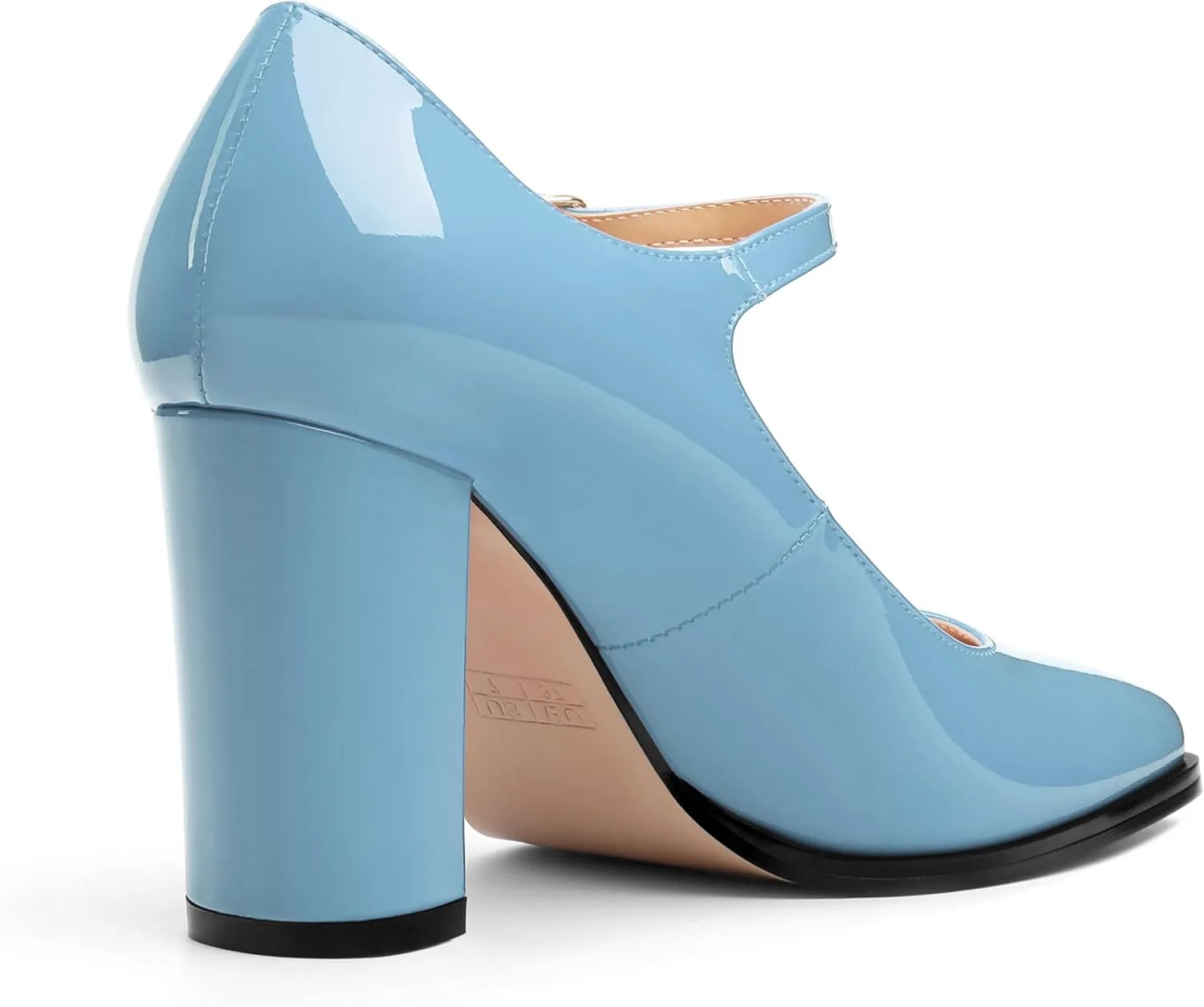 Women's Mary Jane Heels, Chunky Heels Mary Jane Square Toe Pumps One Strap Patent Leather Block High Heels Dress Shoes 3.15 Inch