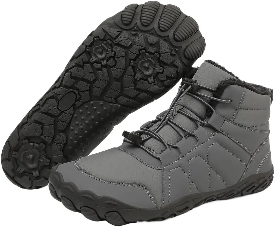 Womens Mens Snow Boots Winter Shoes Slip On Ankle Booties Fur Lined Minimalist Zero Drop Sole Walking Shoes Wide Toe Box Toes Shoes Waterproof Outdoor Sneakers Rubber Sole Military Work Desert Boots