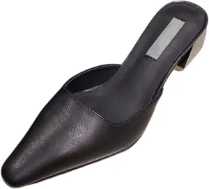 Women's Mule Sandals Elegant Square Toe Low Heel Girl Open Back Loafers Bridal Party Mule Sandals