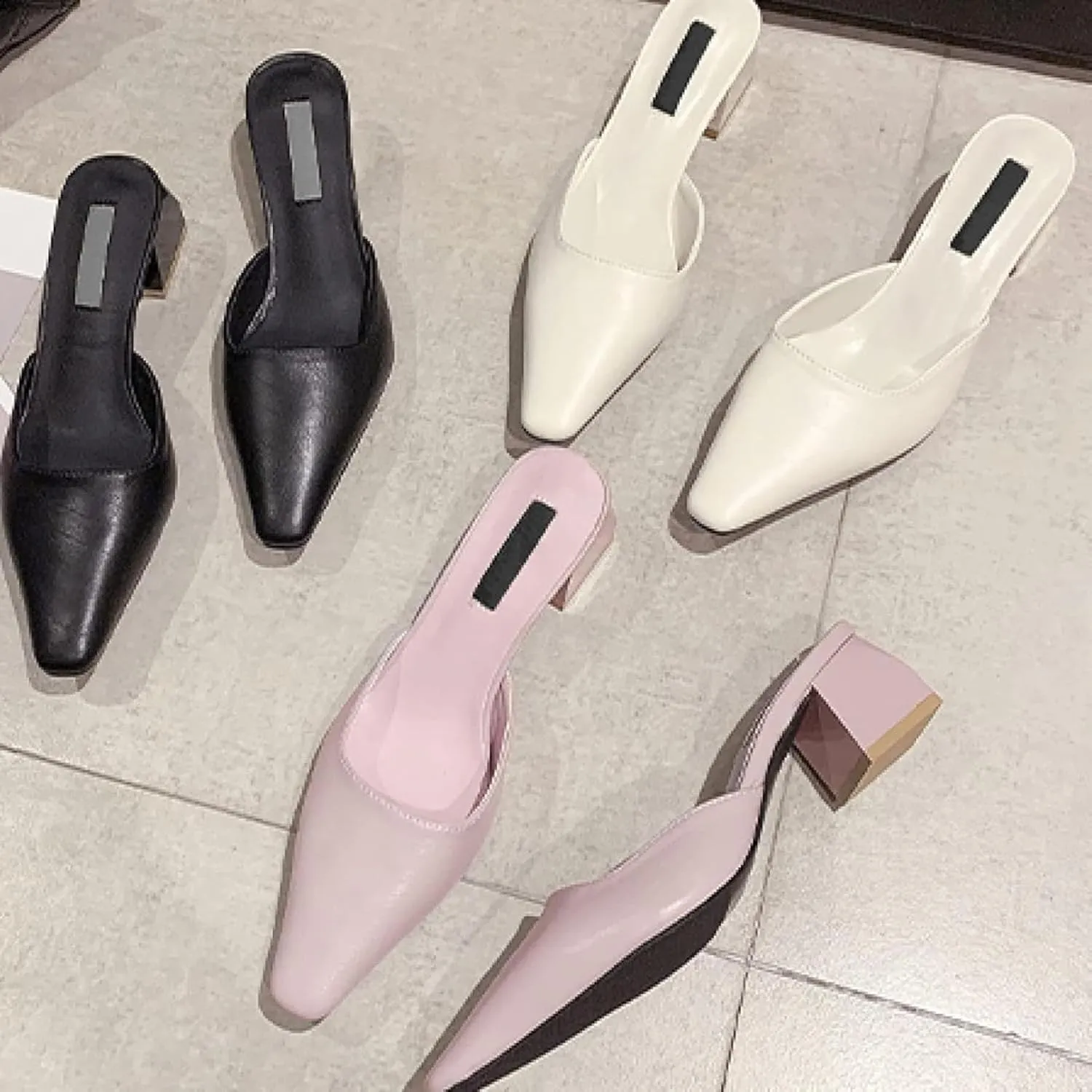 Women's Mule Sandals Elegant Square Toe Low Heel Girl Open Back Loafers Bridal Party Mule Sandals