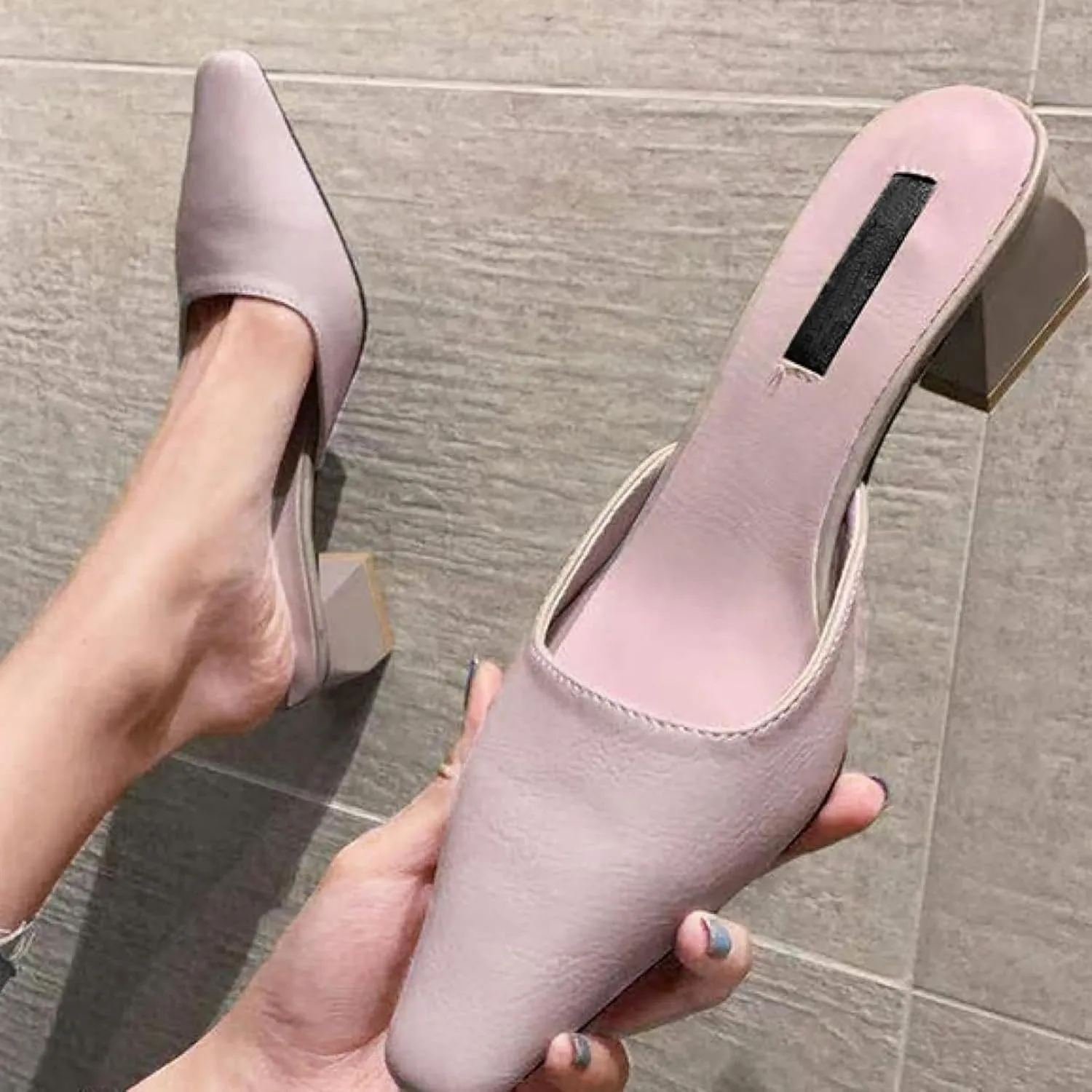 Women's Mule Sandals Elegant Square Toe Low Heel Girl Open Back Loafers Bridal Party Mule Sandals
