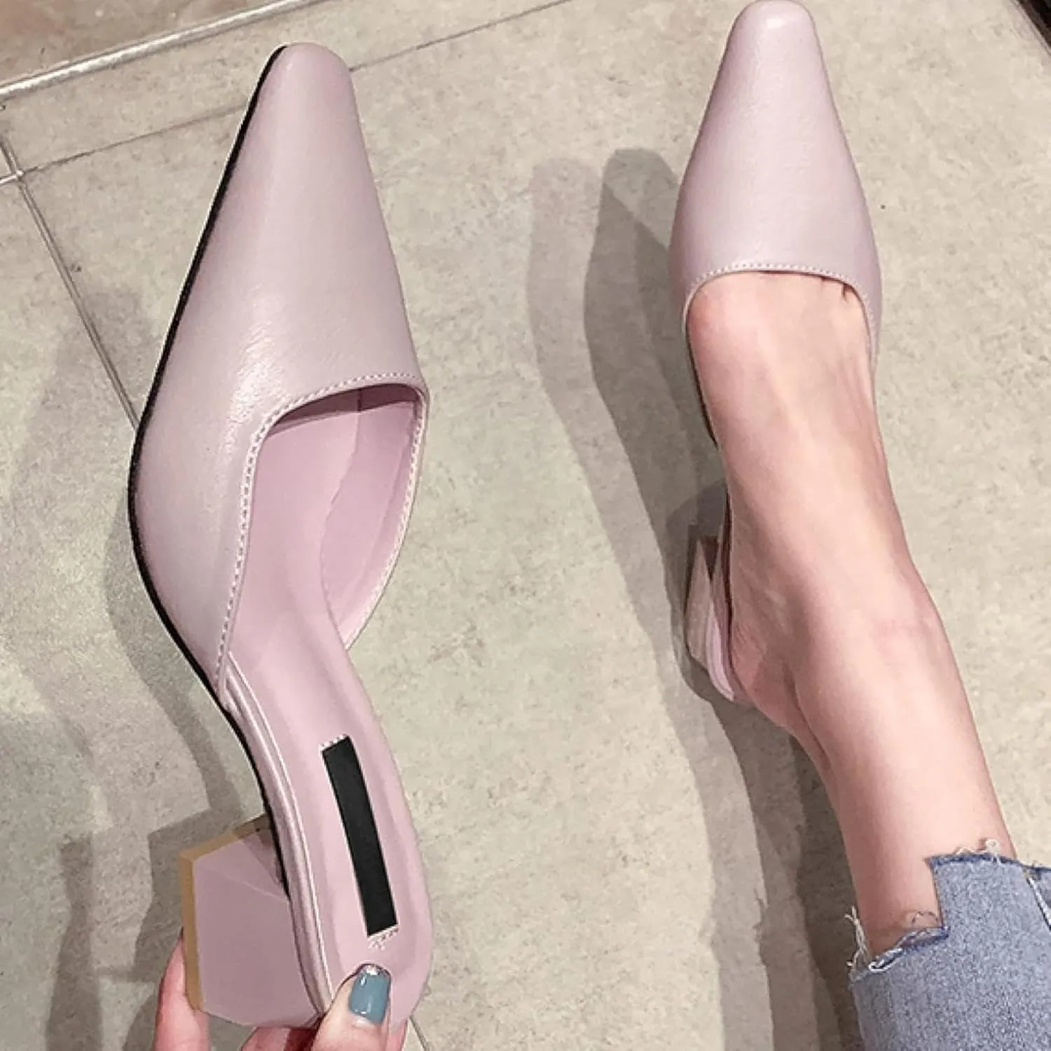 Women's Mule Sandals Elegant Square Toe Low Heel Girl Open Back Loafers Bridal Party Mule Sandals