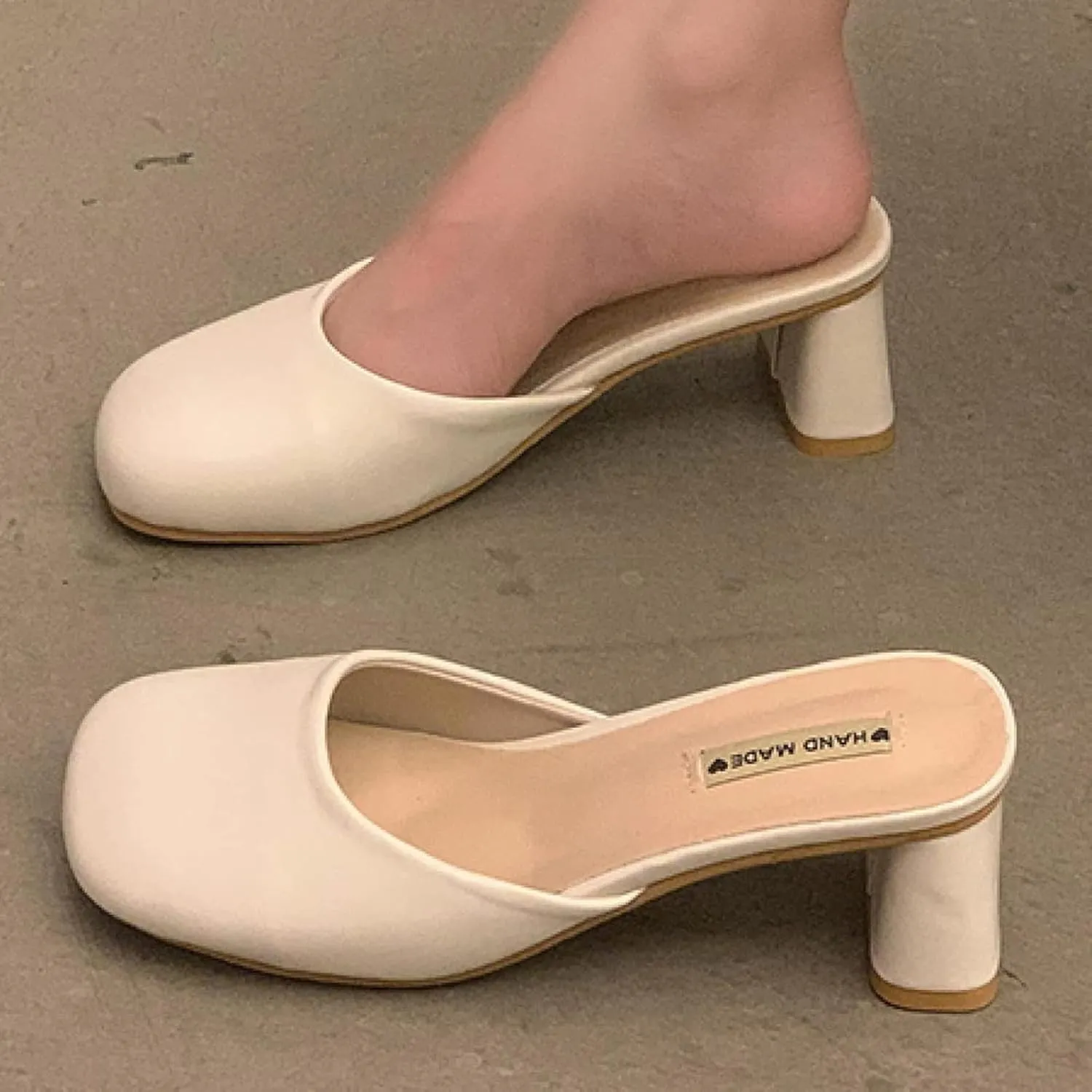 Women's Mule Sandals Slippery Cover Elegant Square Toe Thick Heel Girl Open Back Loafers Walking Mule Slippery Cover