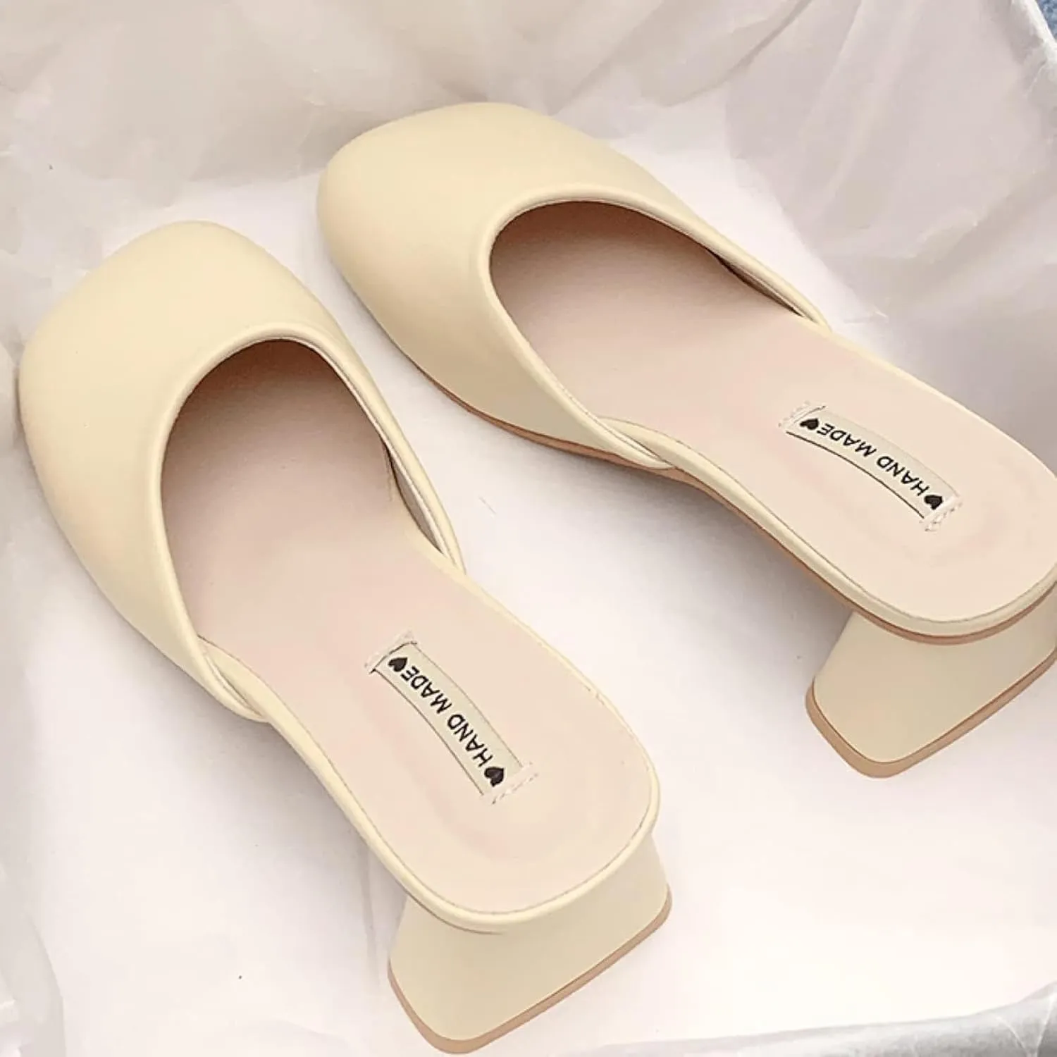 Women's Mule Sandals Slippery Cover Elegant Square Toe Thick Heel Girl Open Back Loafers Walking Mule Slippery Cover