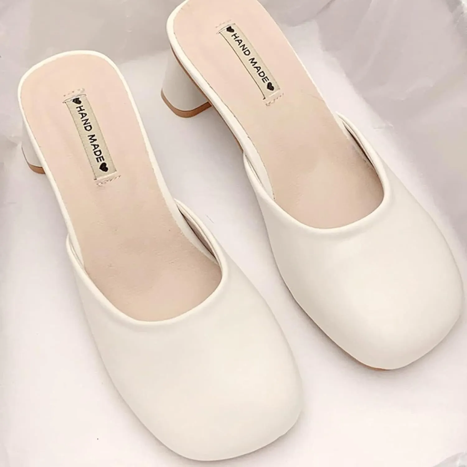 Women's Mule Sandals Slippery Cover Elegant Square Toe Thick Heel Girl Open Back Loafers Walking Mule Slippery Cover