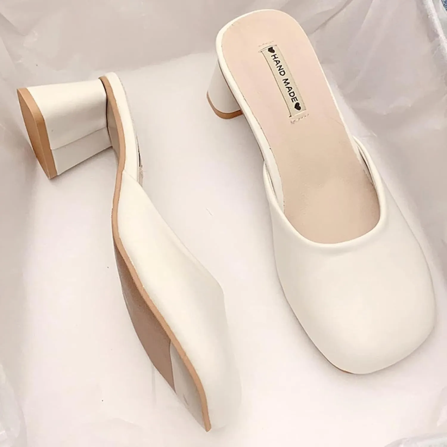 Women's Mule Sandals Slippery Cover Elegant Square Toe Thick Heel Girl Open Back Loafers Walking Mule Slippery Cover