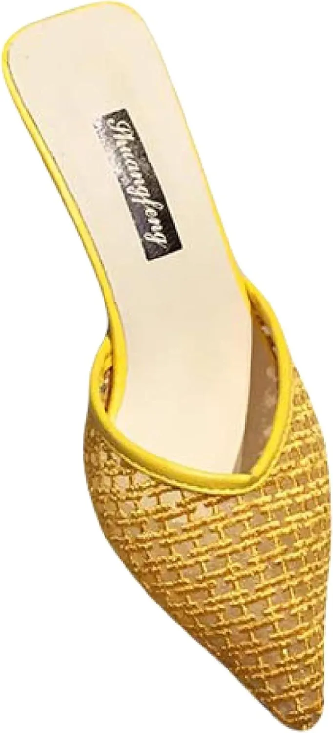 Women's Mule Sandals with Exposed Navel and Small Heels, Girl's Backless Loafer Slippers