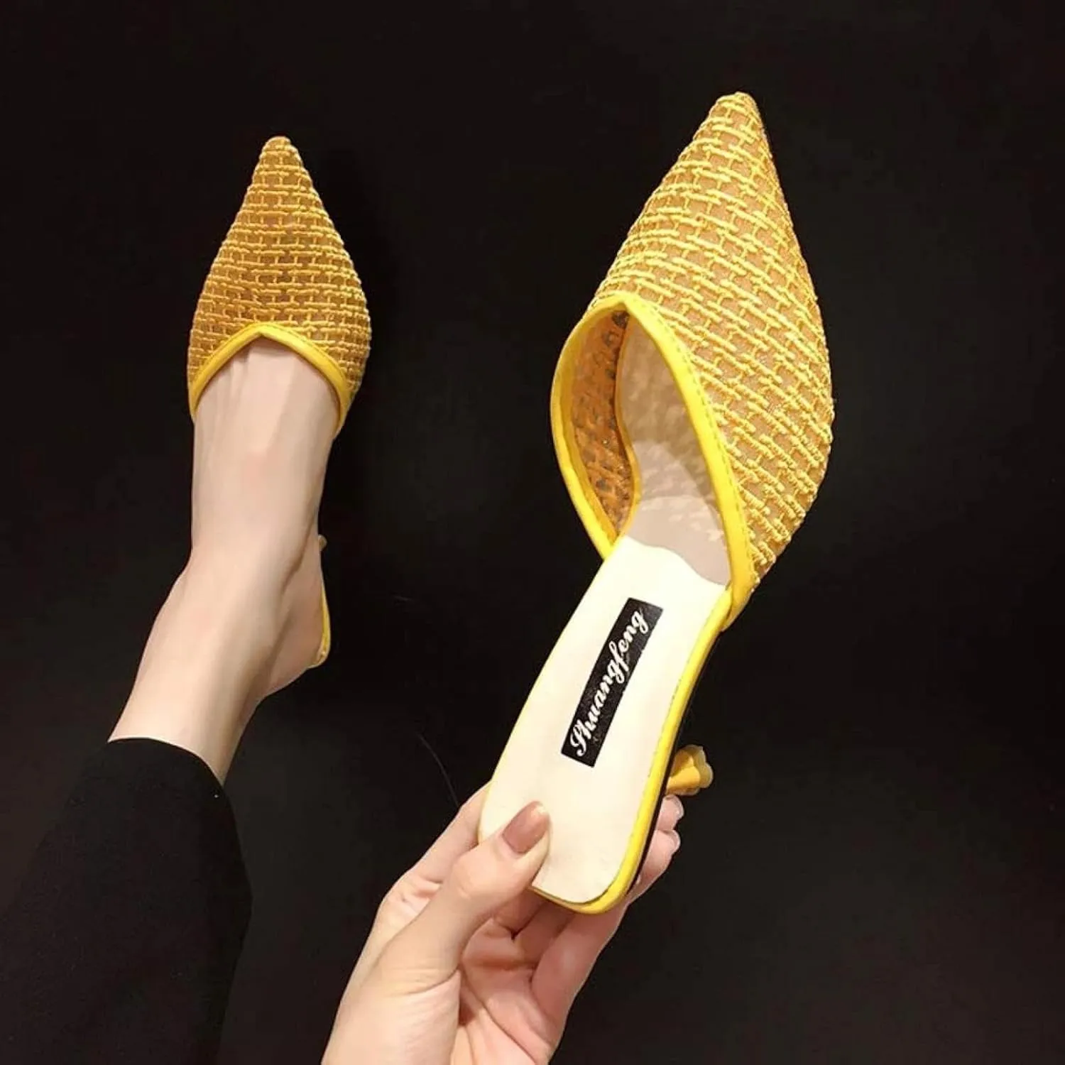 Women's Mule Sandals with Exposed Navel and Small Heels, Girl's Backless Loafer Slippers