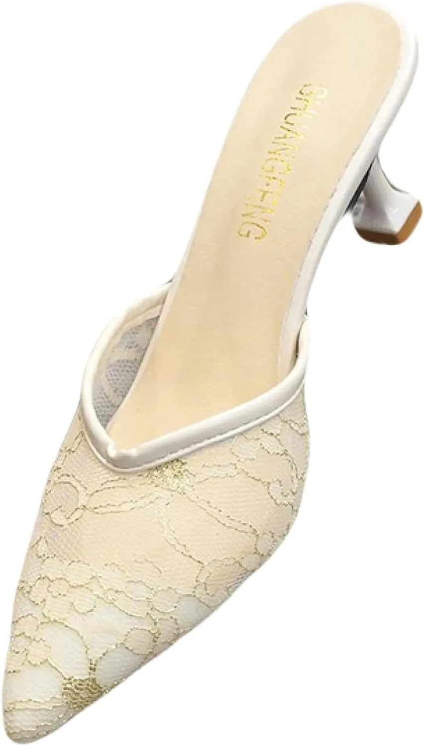 Women's Mule Sandals with Exposed Navel and Small Heels, Girl's Backless Loafer Slippers