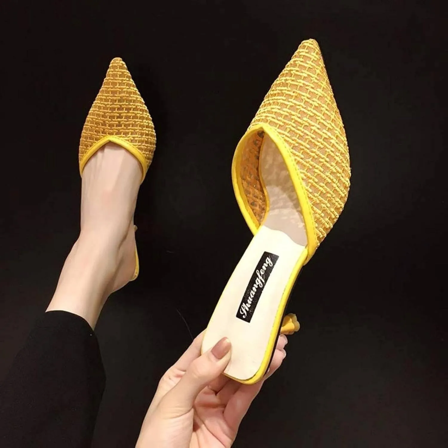 Women's Mule Sandals with Exposed Navel and Small Heels, Girl's Backless Loafer Slippers