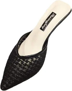 Women's Mule Sandals with Exposed Navel and Small Heels, Girl's Backless Loafer Slippers