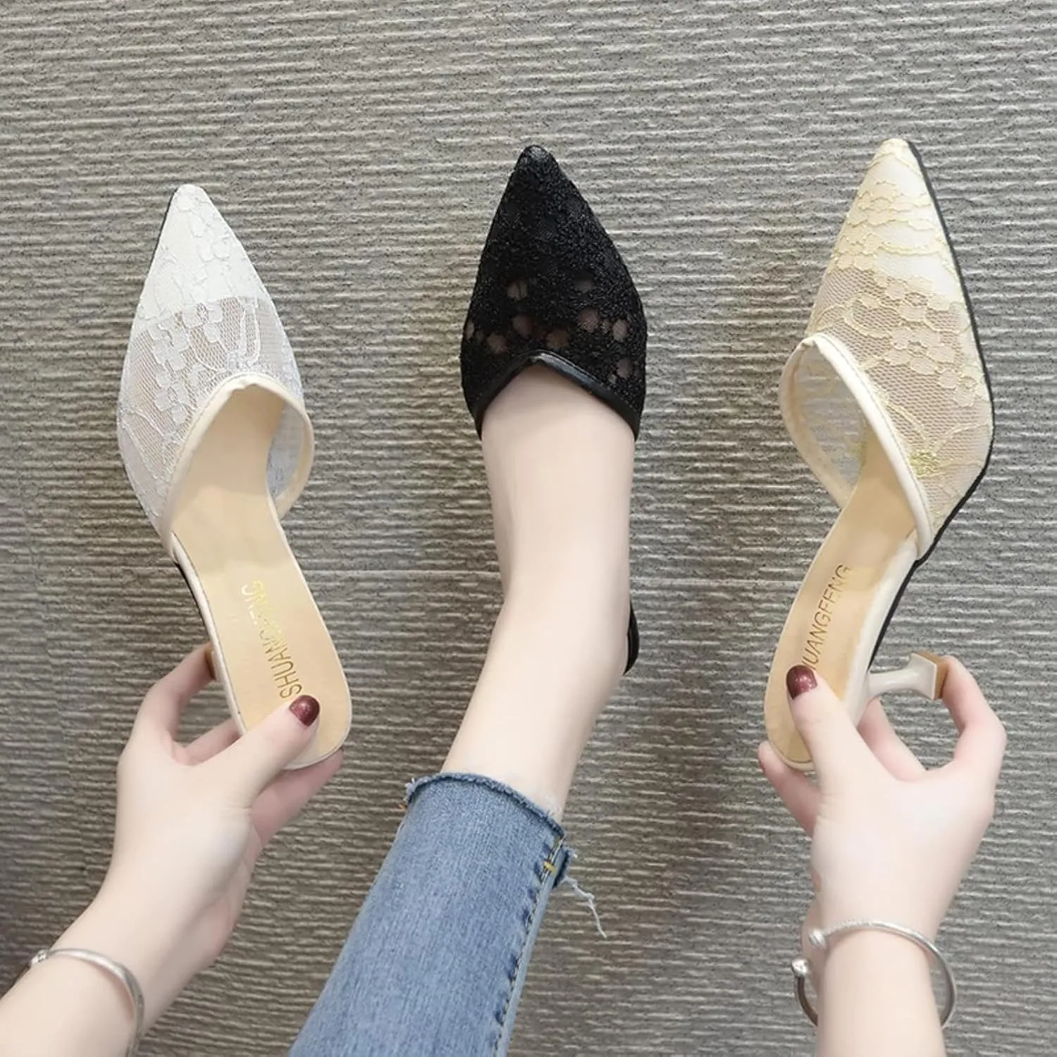 Women's Mule Sandals with Exposed Navel and Small Heels, Girl's Backless Loafer Slippers