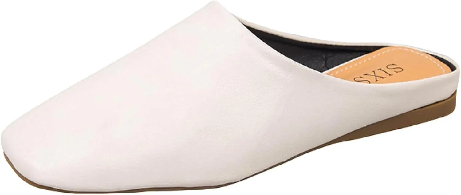 Women's Mule Slippers Comfortable PU Leather Square Head Low Heel Girl Backless Walking Women's Loafer Sandals