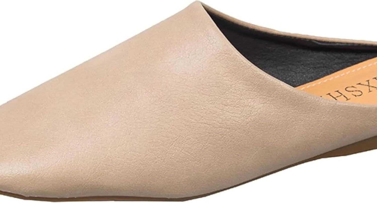 Women's Mule Slippers Comfortable PU Leather Square Head Low Heel Girl Backless Walking Women's Loafer Sandals