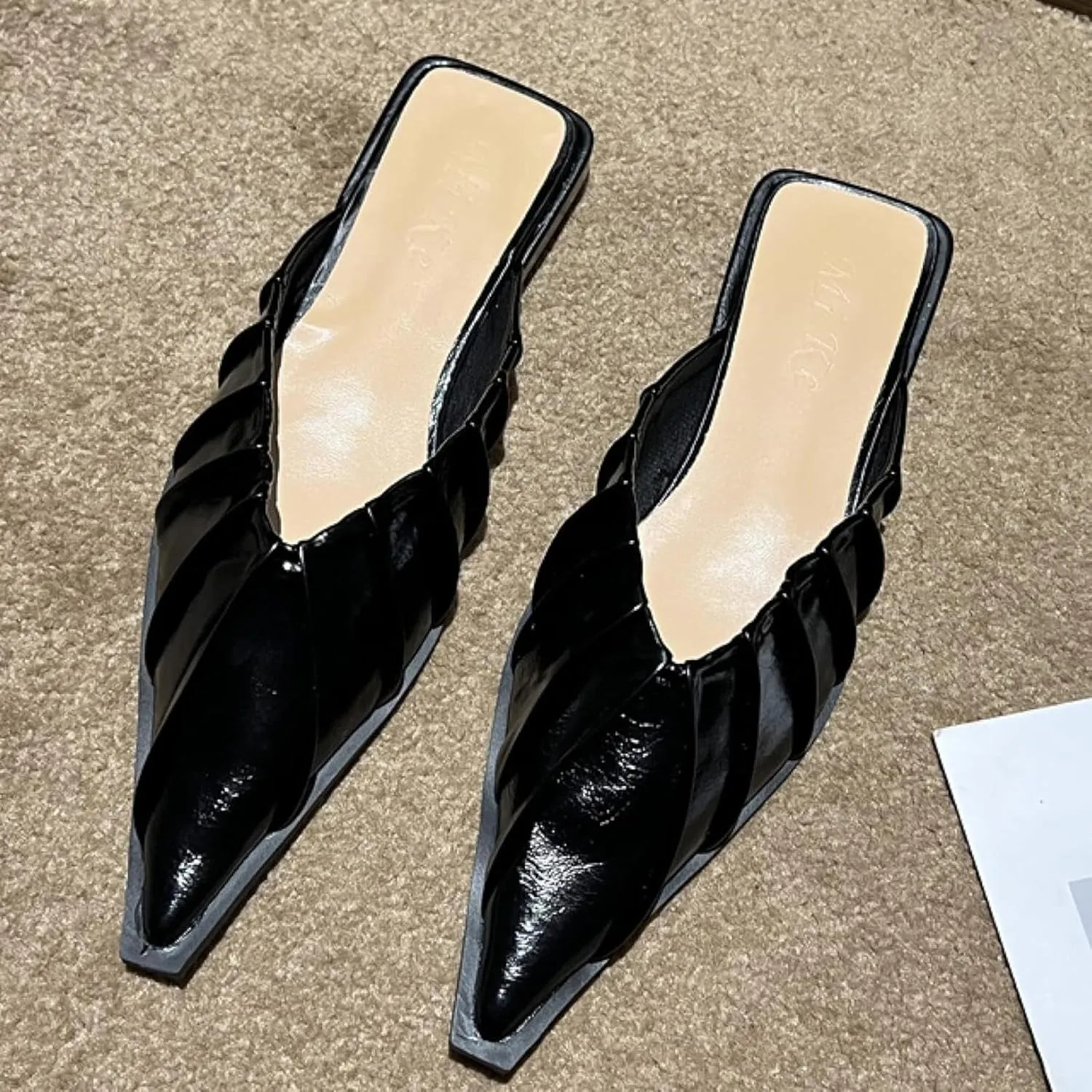 Women's Mule Slippers Fashion Single Set Pointed Low Heels Girl Walking Backless Loafer Flat Mule Sandals