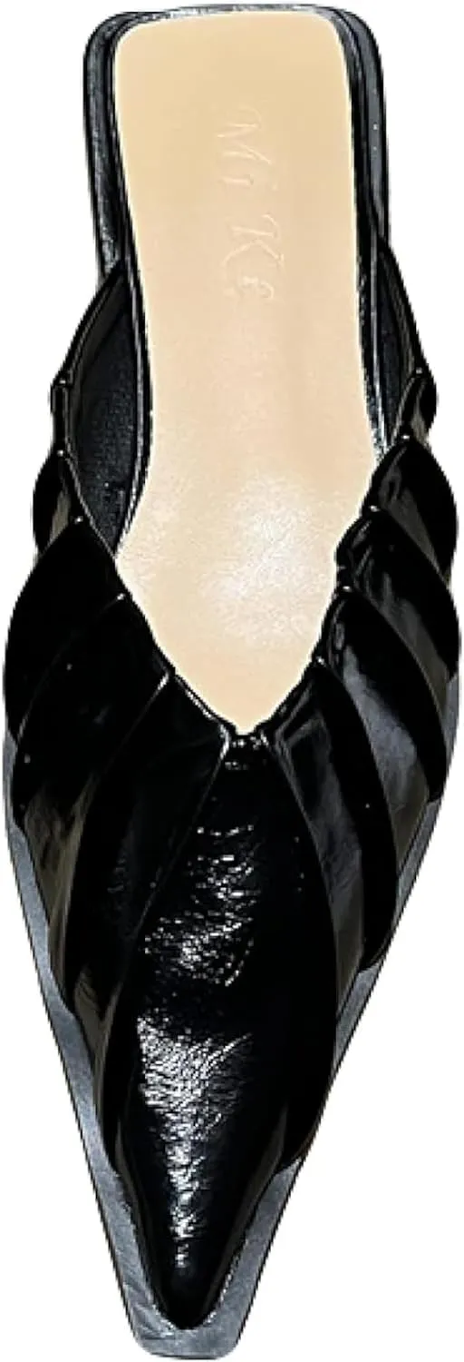 Women's Mule Slippers Fashion Single Set Pointed Low Heels Girl Walking Backless Loafer Flat Mule Sandals