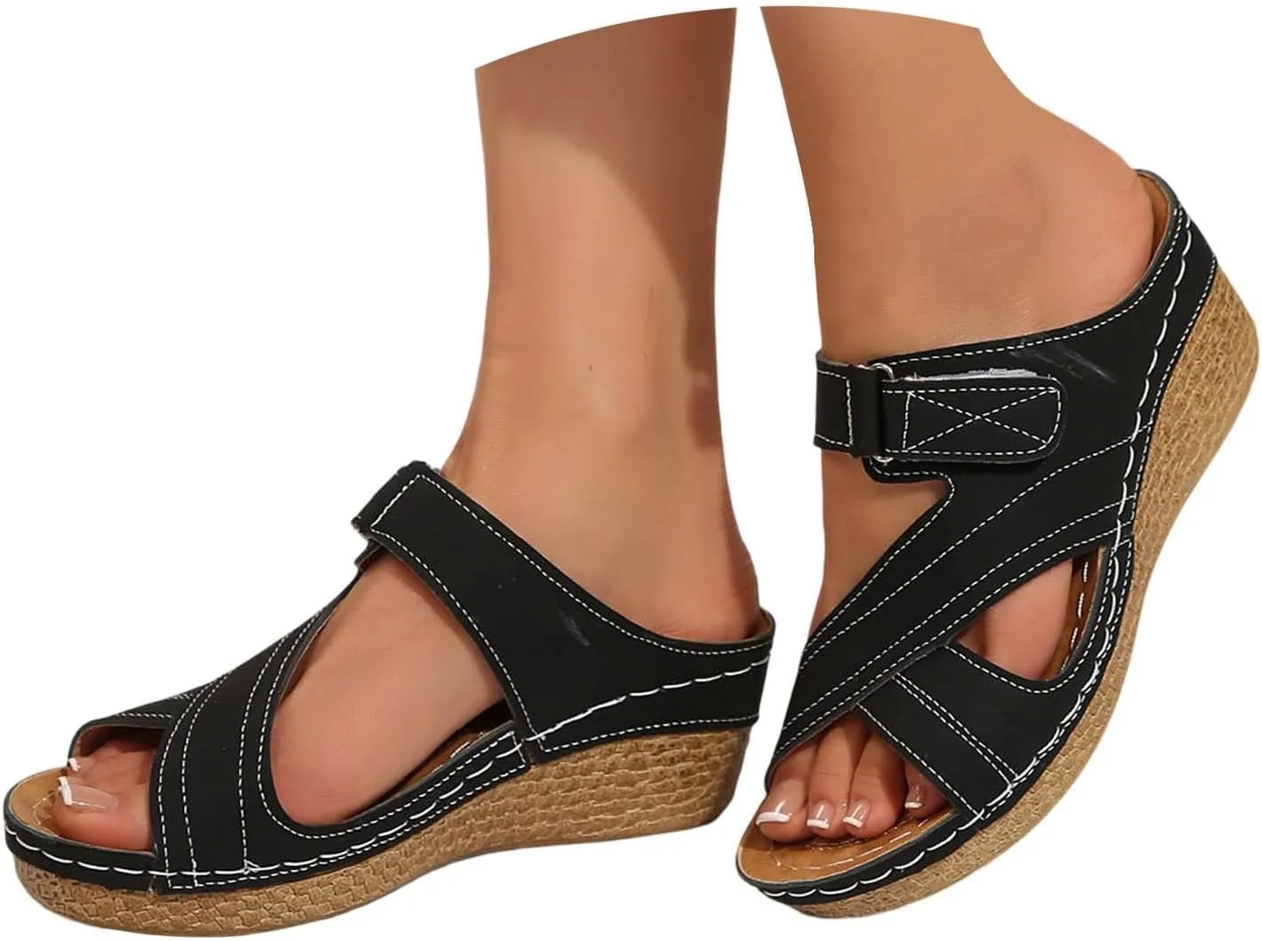 Womens Orthopedic Sandals 2025 Summer Contrast Color Wedge Sandals, Crisscross Strap Open Toe Shoes with Arch Support