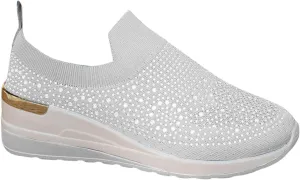Women's Slip on Loafer Shoes Rhinestone Mesh Casual Flat Nurse Walking Sneaker Knit Comfort Classic Low Wedge Shoes