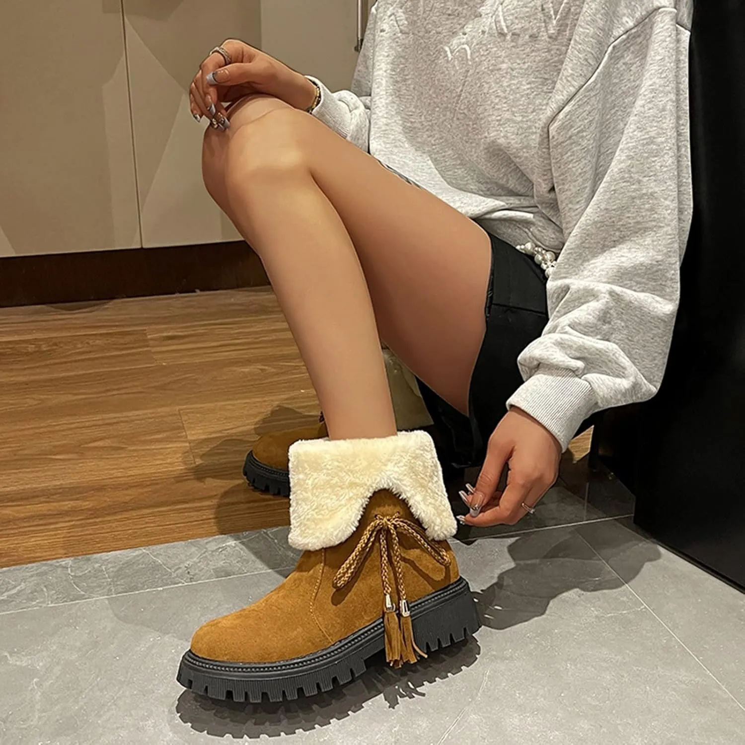 Womens Snow Boots Winter Ankle Boots for Women 2024 White Winter Boots Botas De Invierno Para Mujer Tall Winter Boots for Women Wide Calf of Today