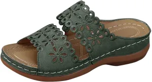 Women's Soft Sole Flat Shoes Casual Large Size Solid Hollow Sandals Drag Beach Slope Sandals with Arch Support
