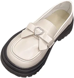 Women's Thick-Soled Loafers Fashion Spring Summer Leather Shoes Versatile Breathable Bow Slip-On Loafers Basic (Beige 4.5 UK Wide)