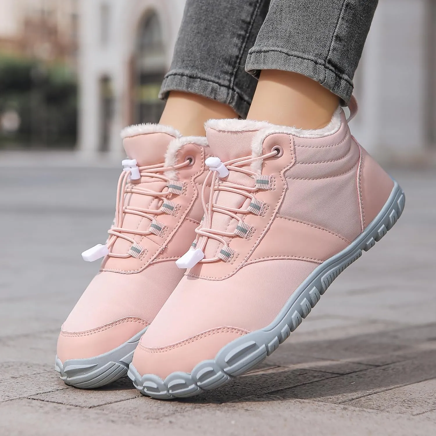 Women's Waterproof Non-Slip Hiking Boots Lightweight Fur Lined Thick Warm Adjustable Slip-On Shoes Wide Toe Box Zero Drop Ankle Booties Rubber Sole Military Work Desert Boots