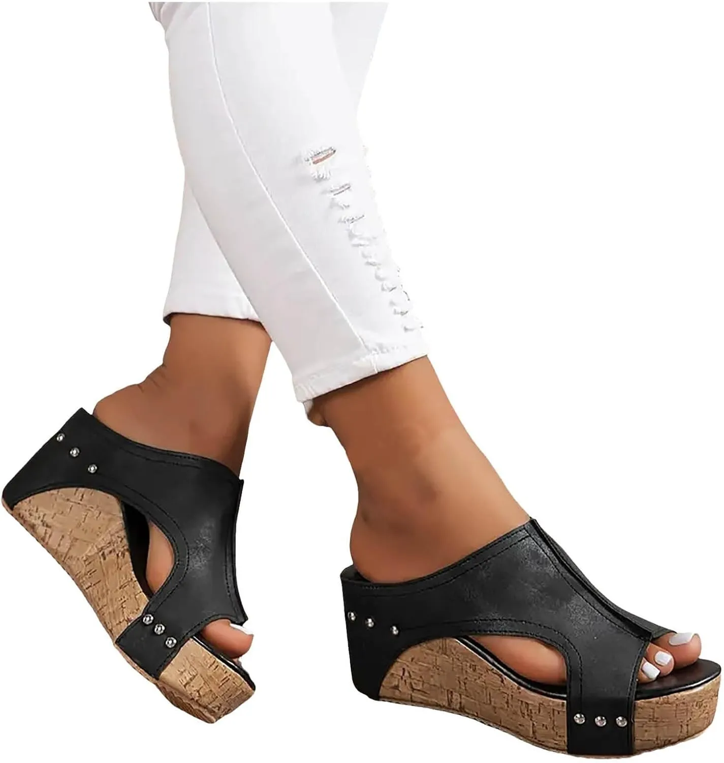 Women's Wedge Orthopedic Sandals Dressy,Open Toe Platform Sandals Retro Leather Summer Slides Beach Walking Sandals