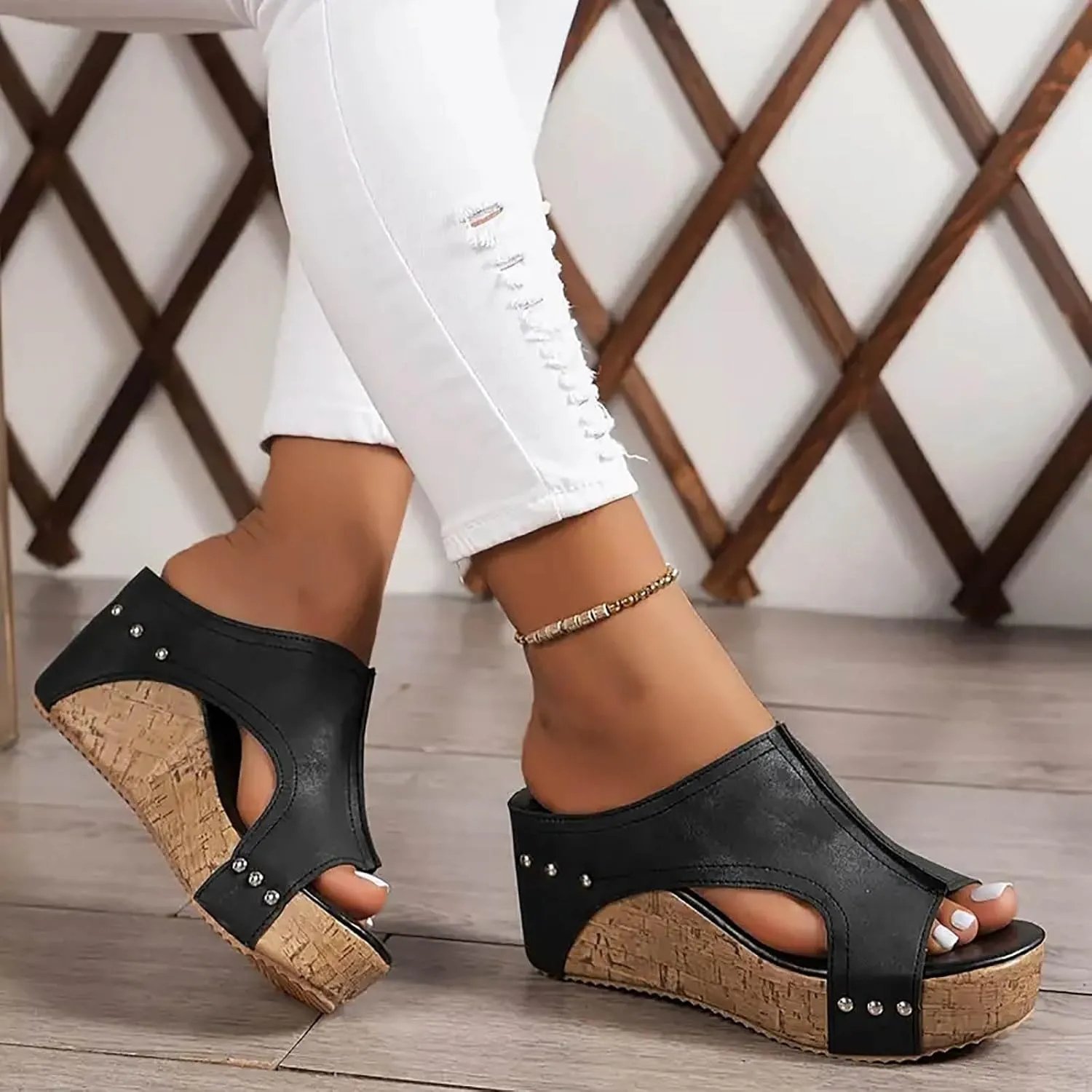 Women's Wedge Orthopedic Sandals Dressy,Open Toe Platform Sandals Retro Leather Summer Slides Beach Walking Sandals